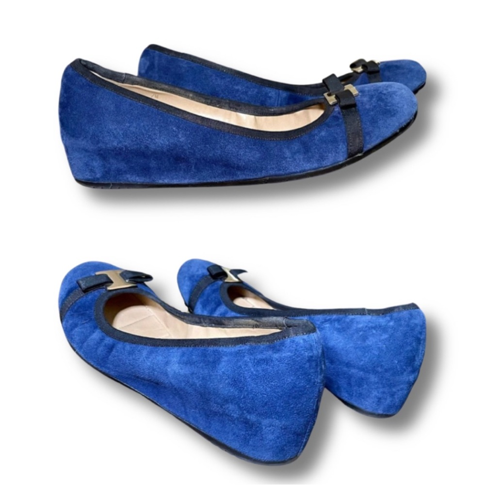 Vaneli Blue Suede Demi Wedge Bow Flat